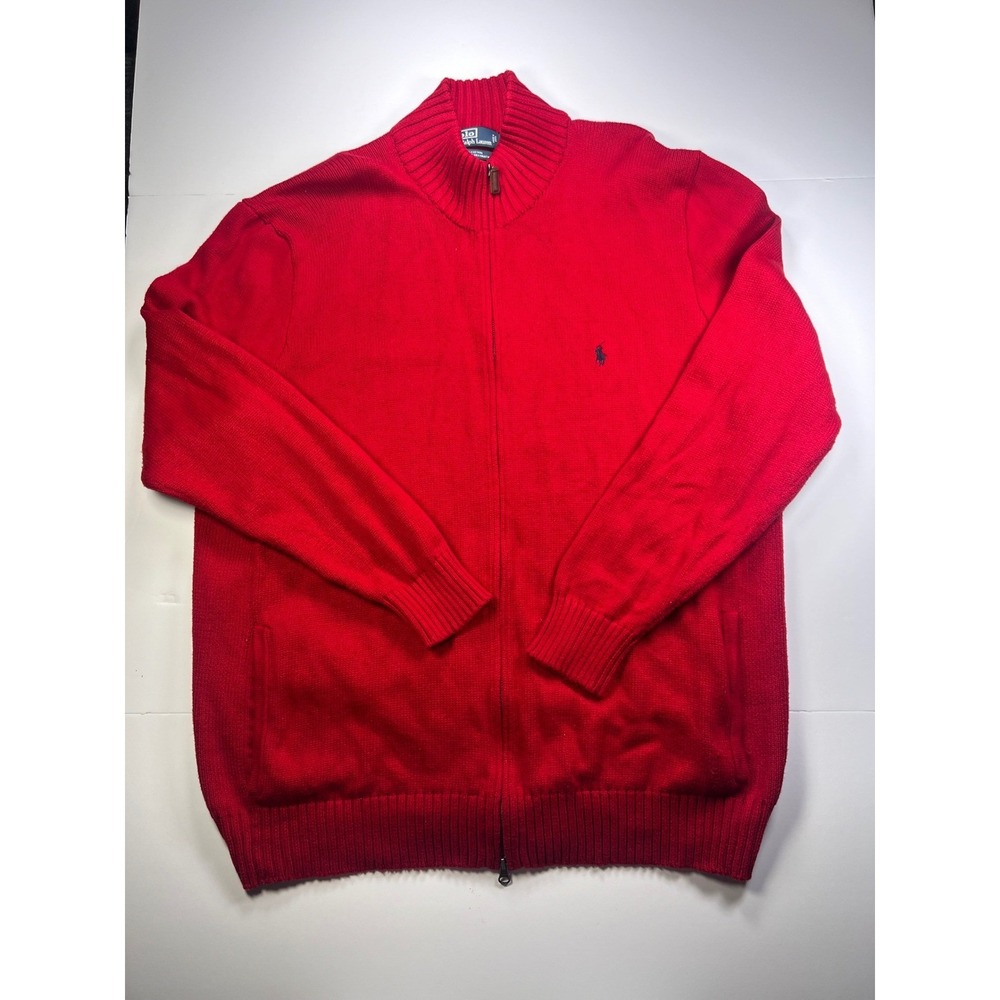 Polo Ralph Lauren Full Zip Sweater Men 3XLT Red Cotton Mock Neck Pony Logo